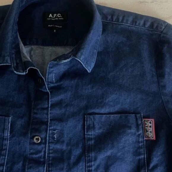 A.P.C. LOGO SHIRT Denim Long Sleeve Size Small - Picture 2 of 8